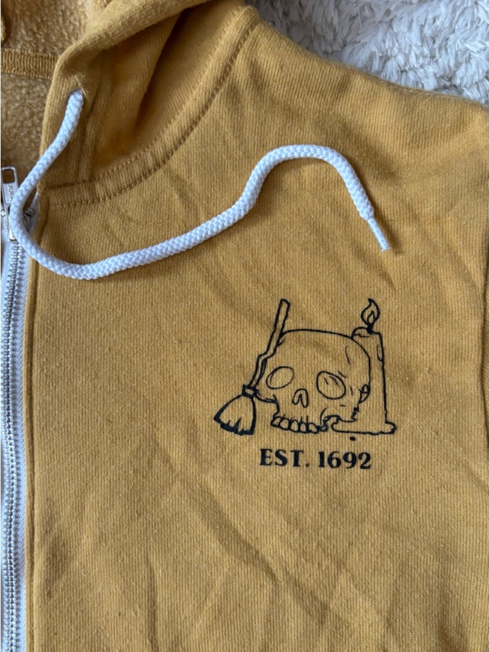 Salem Local Witches Union Mustard Yellow Skull & Candle Zip Hoodie 1692